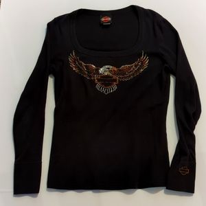 Harley-Davidson long sleeve scoop neck t-shirt.